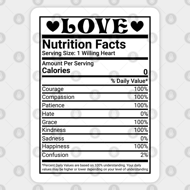 Love Nutrition Facts Funny Valentines Day themed design Sticker by Teeziner